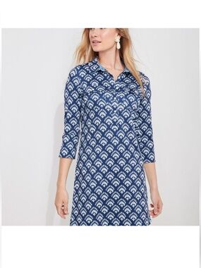 Vineyard Vines Sankaty Polo Dress Blue and White Printed Mini Shirt Dress